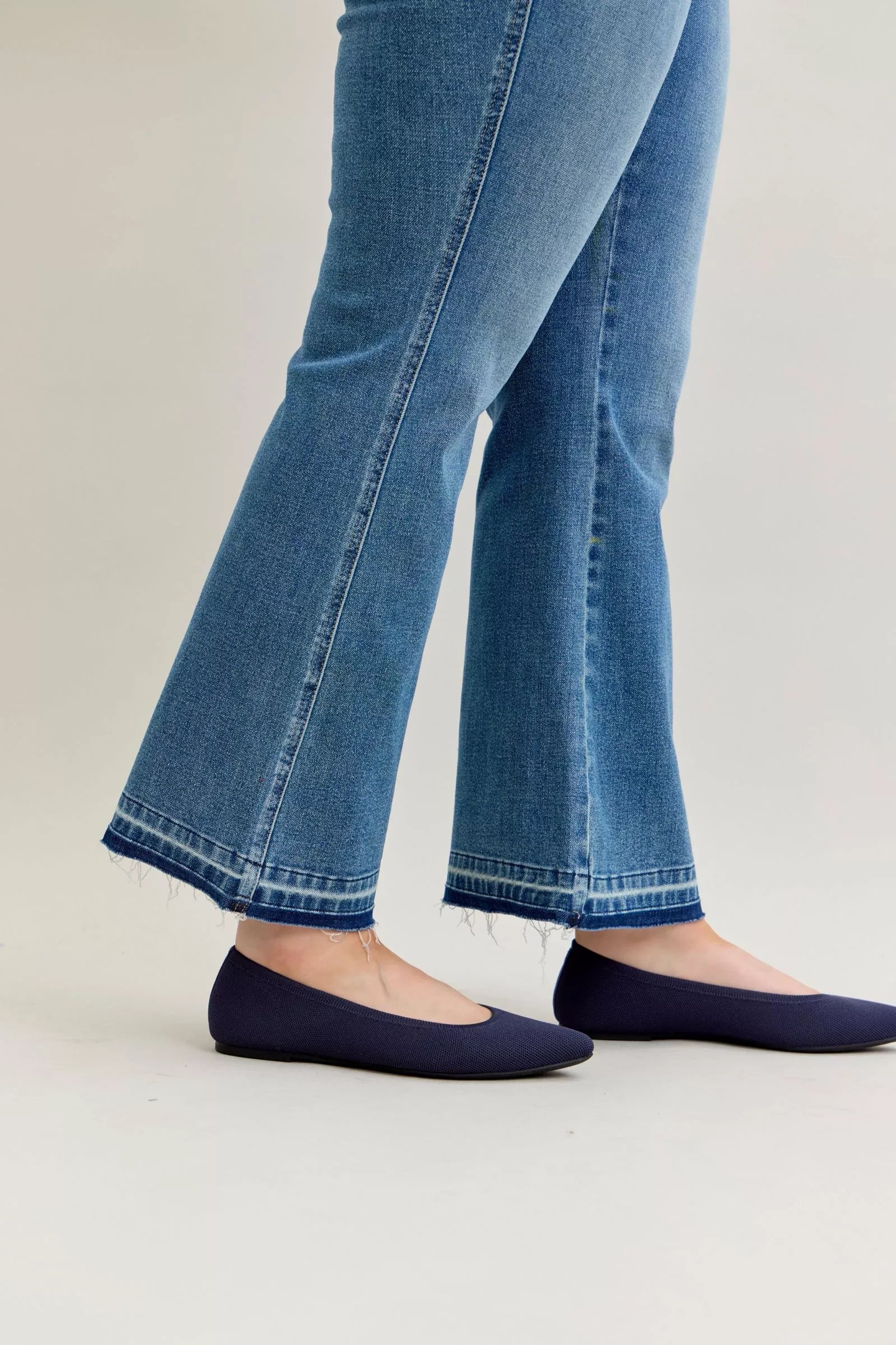 Judy Blue Full Size Mid Rise Slim Bootcut Tummy Control Release Hem Jeans Plus Size OutfitFlow