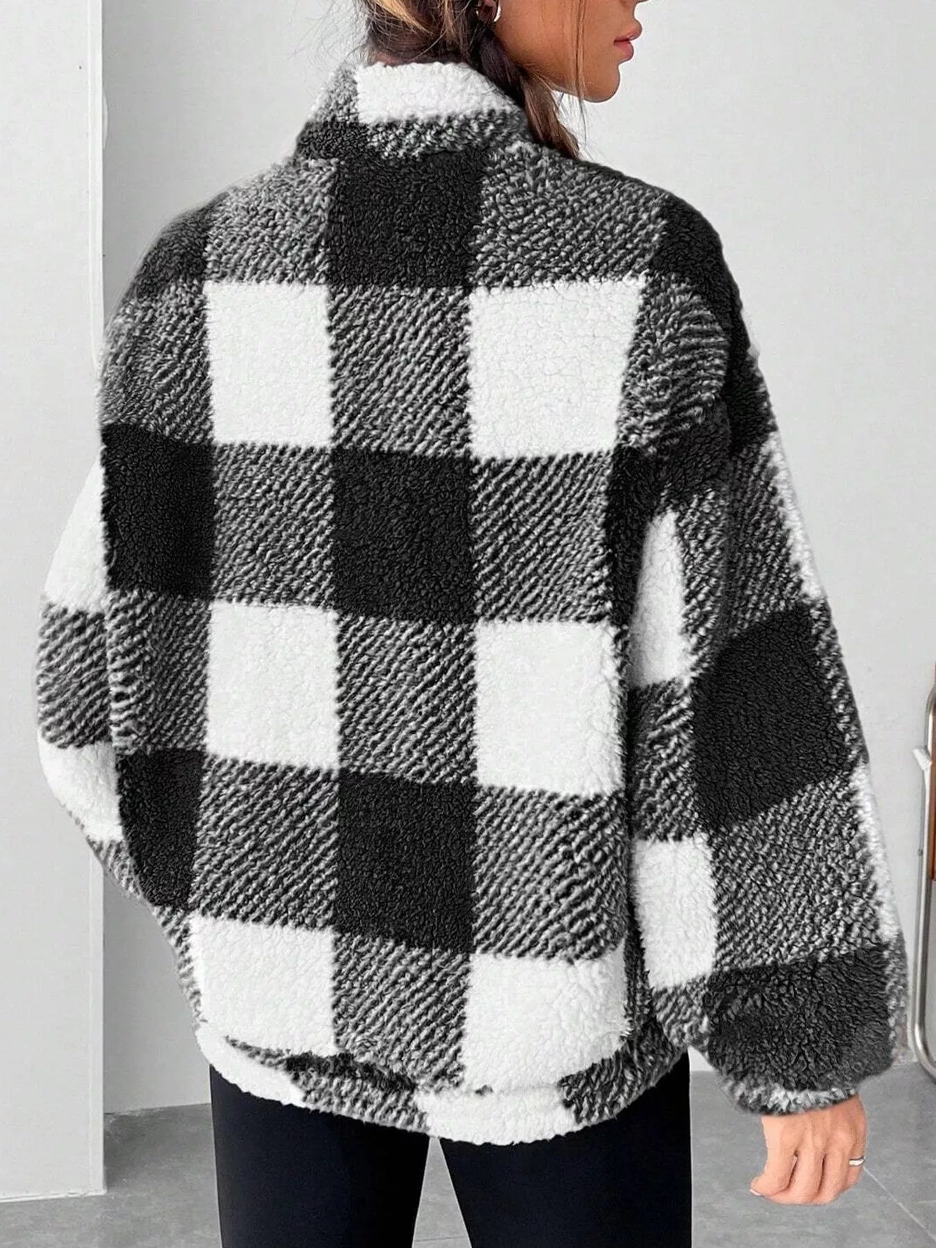 Full Size Plaid Sherpa Long Sleeve Sweatshirt Plus Size OutfitFlow
