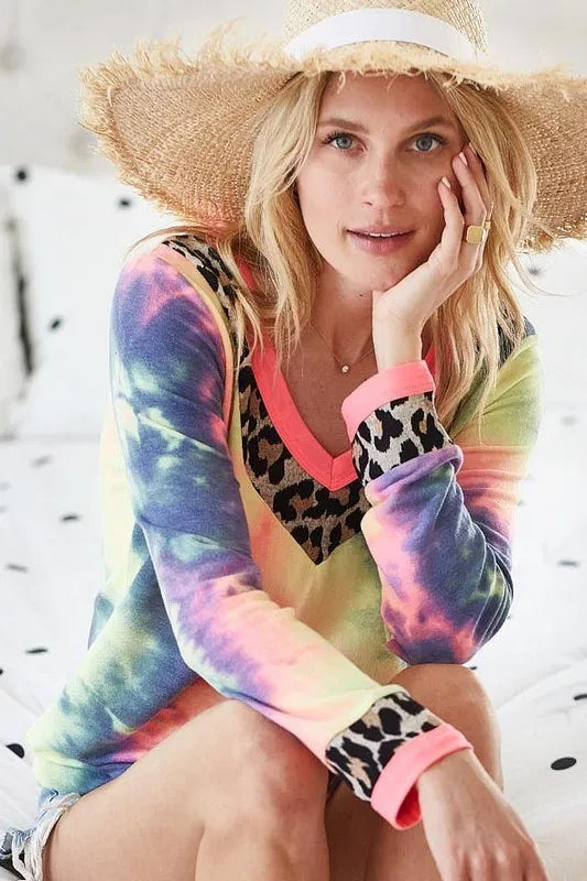 BiBi Tie Dye Terry V-Neck Top OutfitFlow