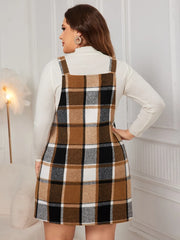 Honey Plus Size Plaid Wide Strap Overall Dress OutfitFlow