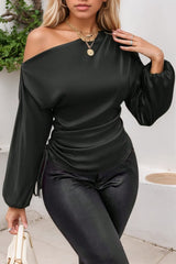 Drawstring One Shoulder Long Sleeve Blouse OutfitFlow