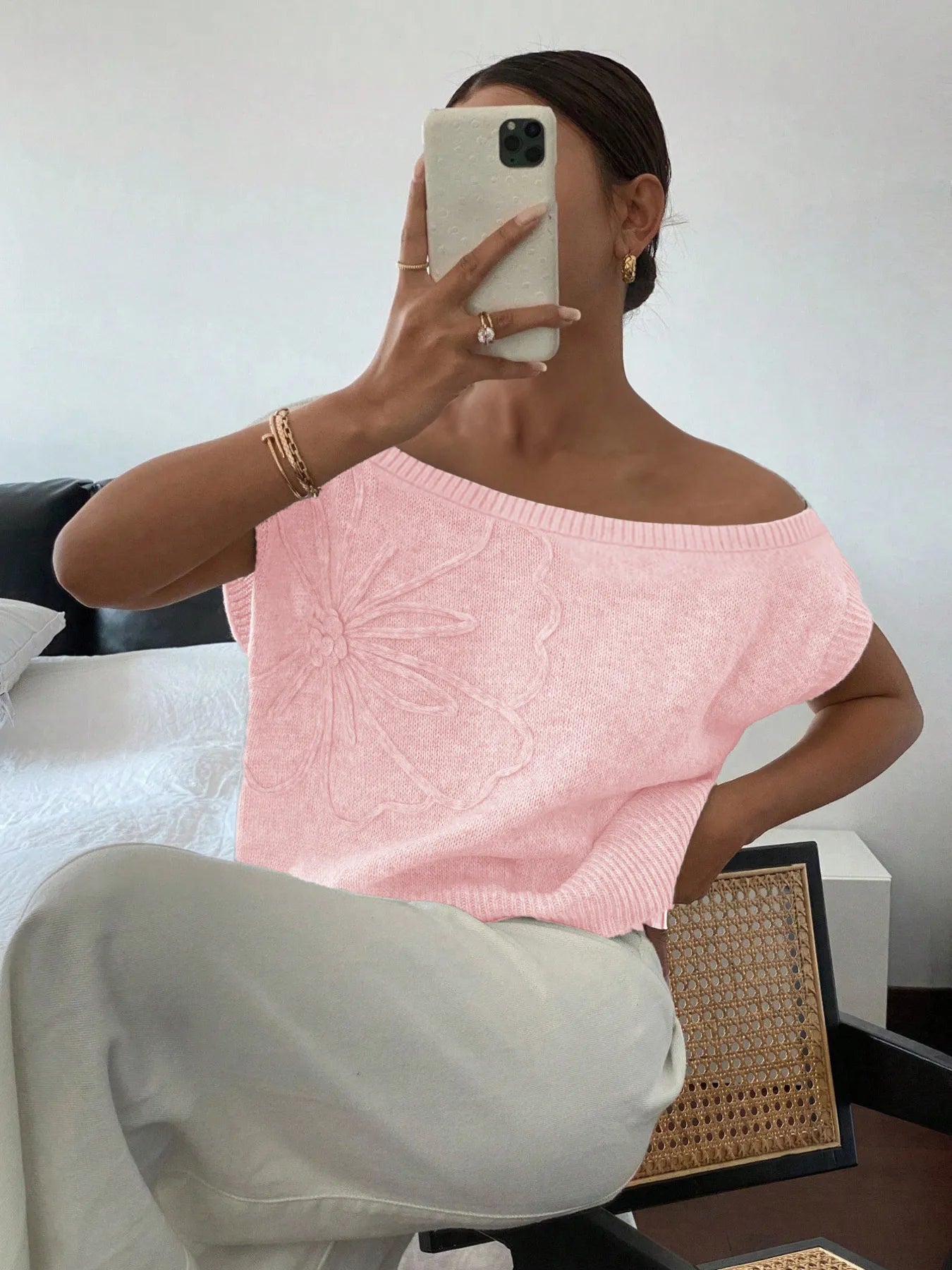 Ribbed Hem Boat Neck Sweater OutfitFlow