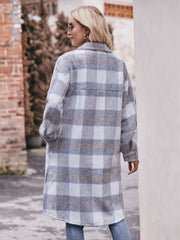 Mandy Plaid Dropped Shoulder Slit Coat Trendsi
