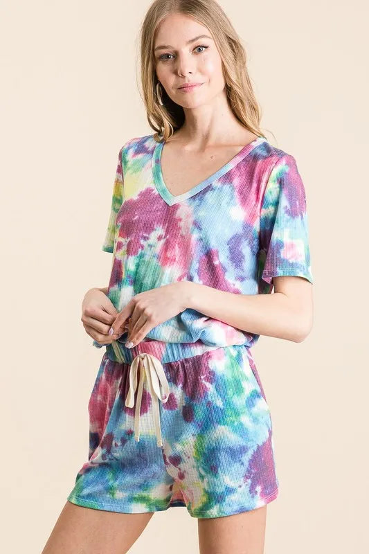 BiBi Tie Dye French Terry Casual Shorts OutfitFlow