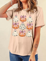 Halloween Bowknot Ghost Pumpkin Graphic T Shirt OutfitFlow