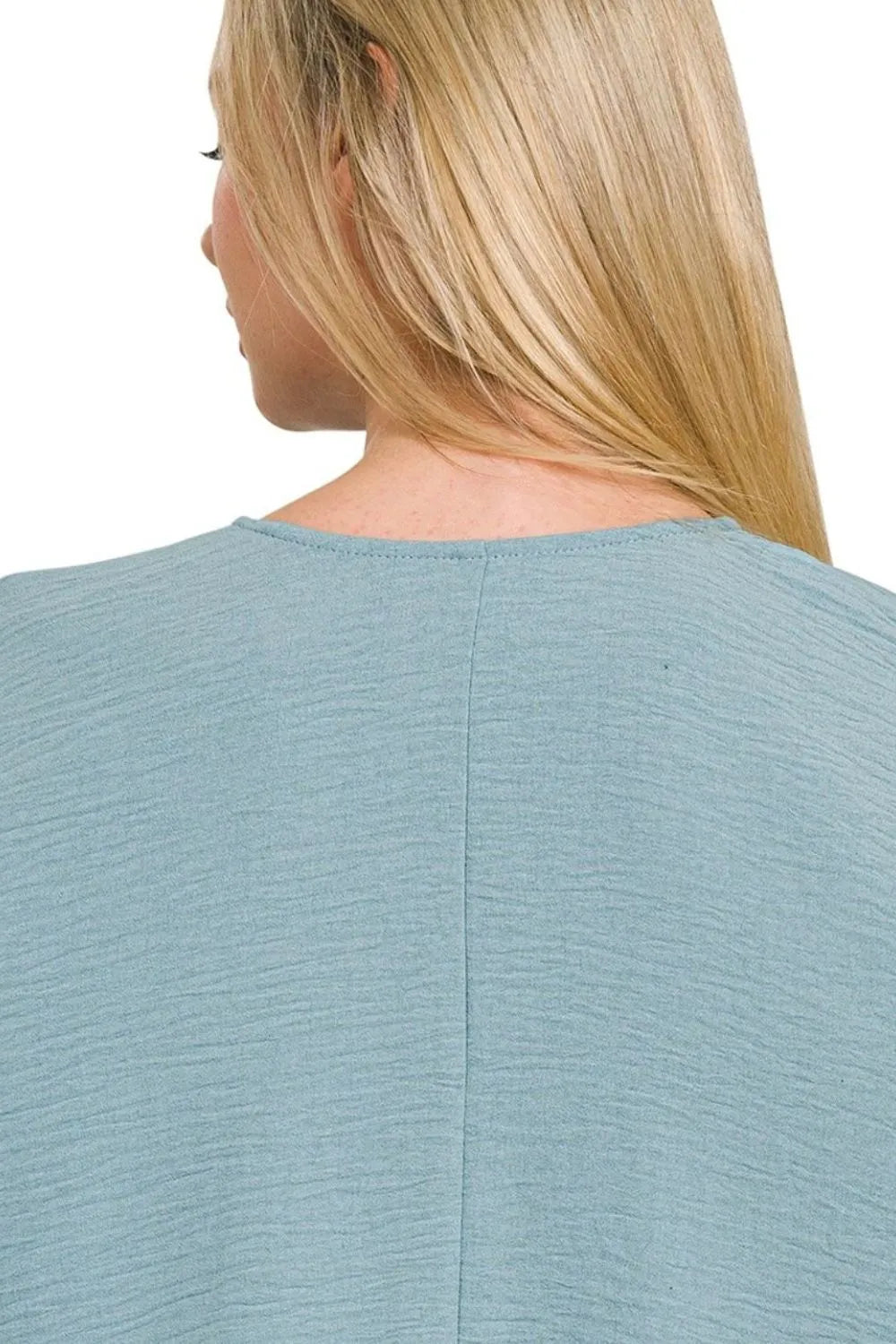 Zenana Woven Airflow V-neck Puff Half Sleeve Top OutfitFlow
