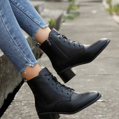 Lace-Up Ankle Boots with Zipper Trendsi
