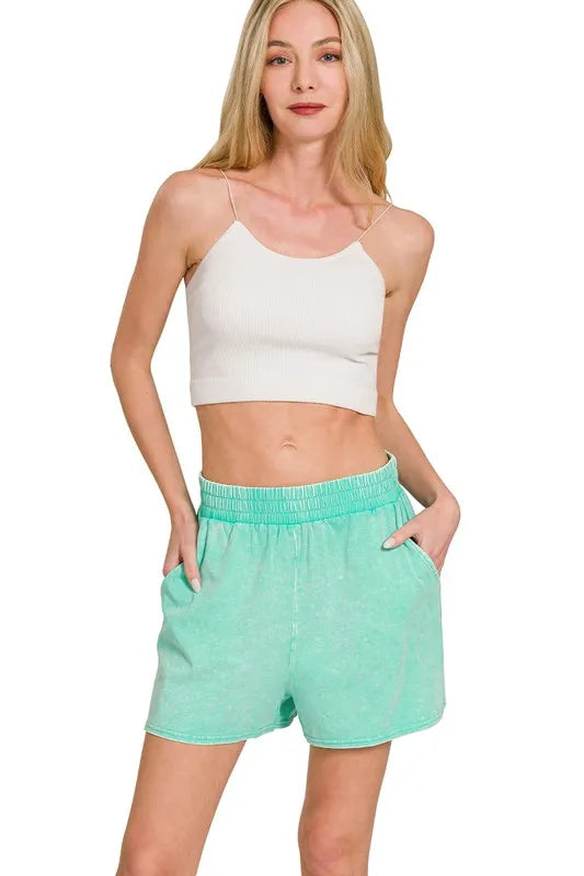 Zenana Acid Washed Short Sleeve Tee & Shorts Set OutfitFlow