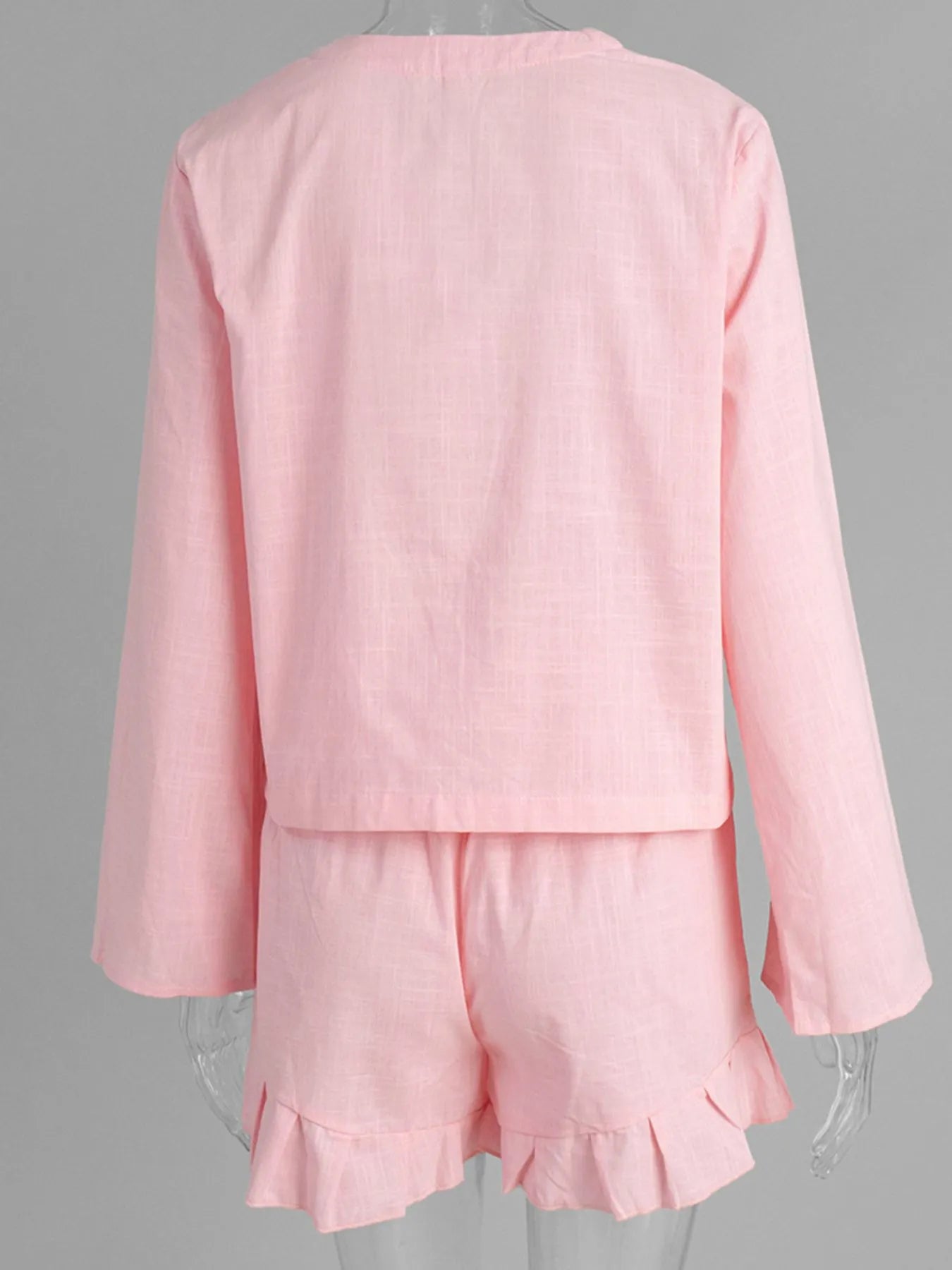 Tie Front Long Sleeve Top and Shorts Set OutfitFlow