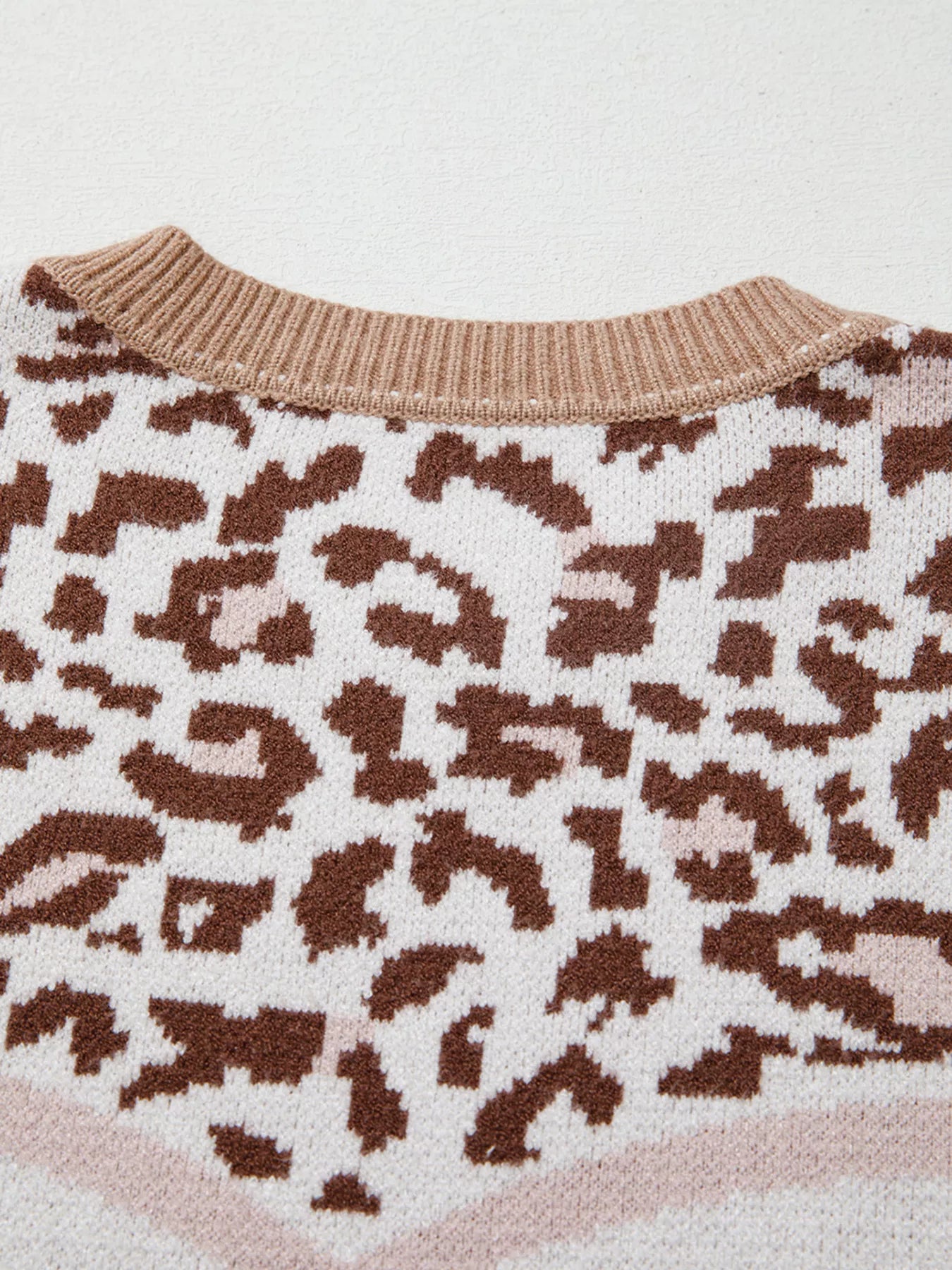 Leopard Color Block Knit Round Neck Baggy Sweater OutfitFlow