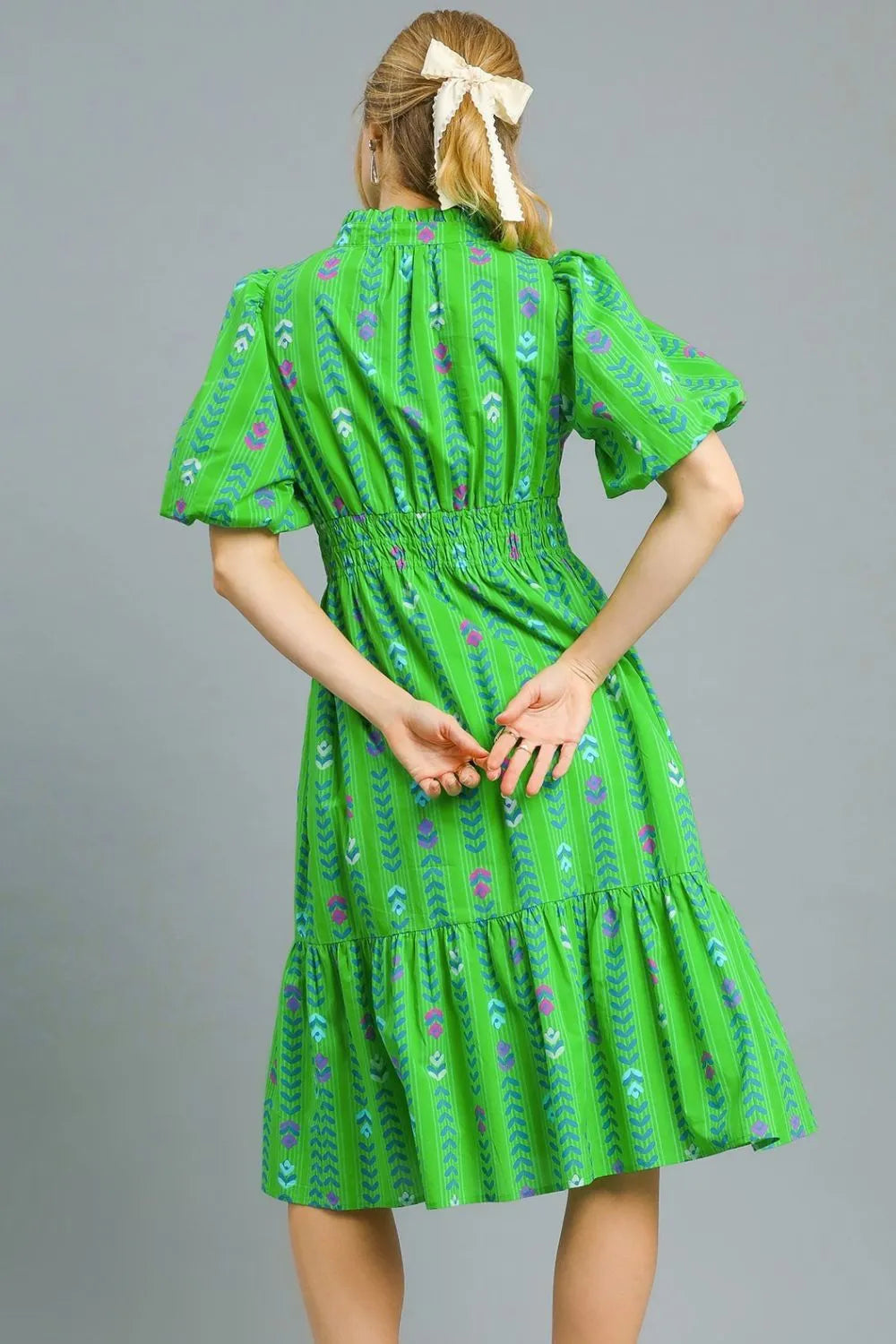 Umgee Printed Midi Dress with Ruffled Hem OutfitFlow