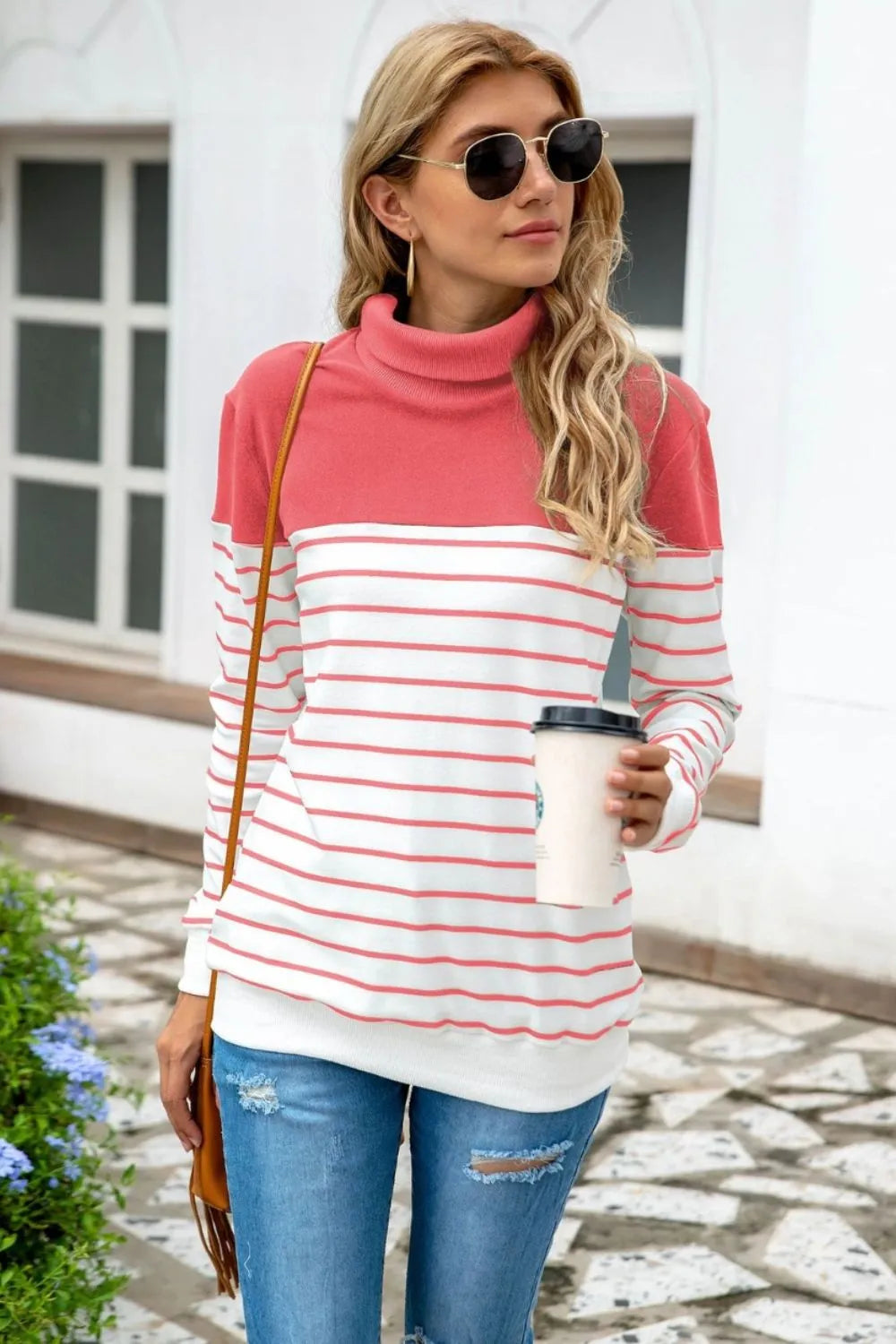 Striped Contrast Turtleneck Sweater OutfitFlow