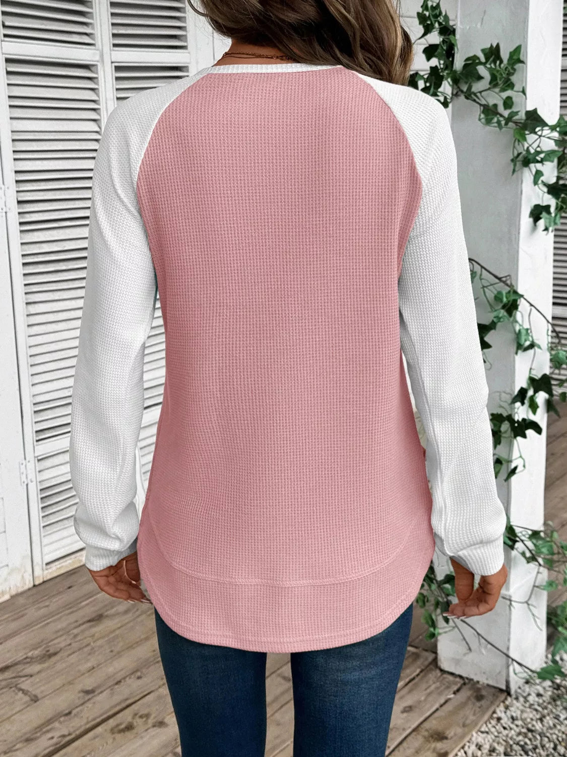 Waffle Knit Raglan Sleeve T-Shirt OutfitFlow