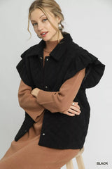 Umgee Corduroy Quilted Ruffle Sleeve Vest OutfitFlow