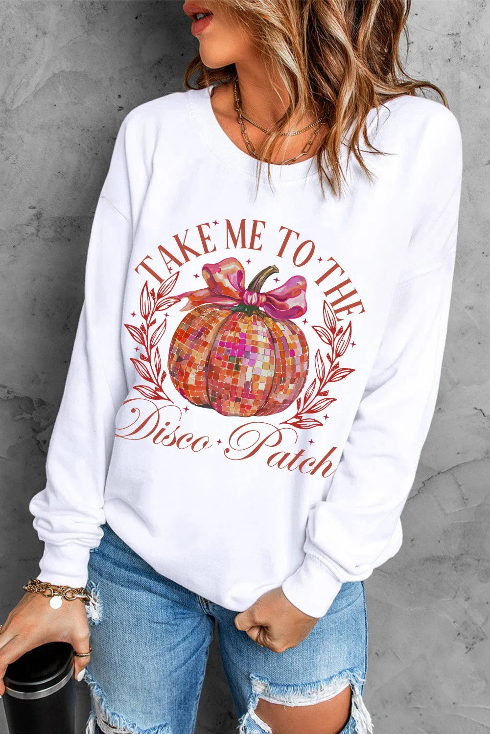 Outfit Flow - Graphic Round Neck Long Sleeve Sweatshirt