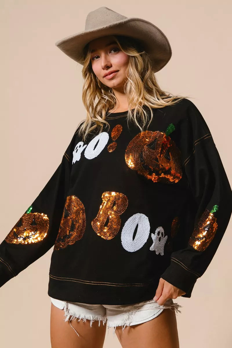 BiBi Halloween Theme Sequin Embroideries Sweatshirt Trendsi