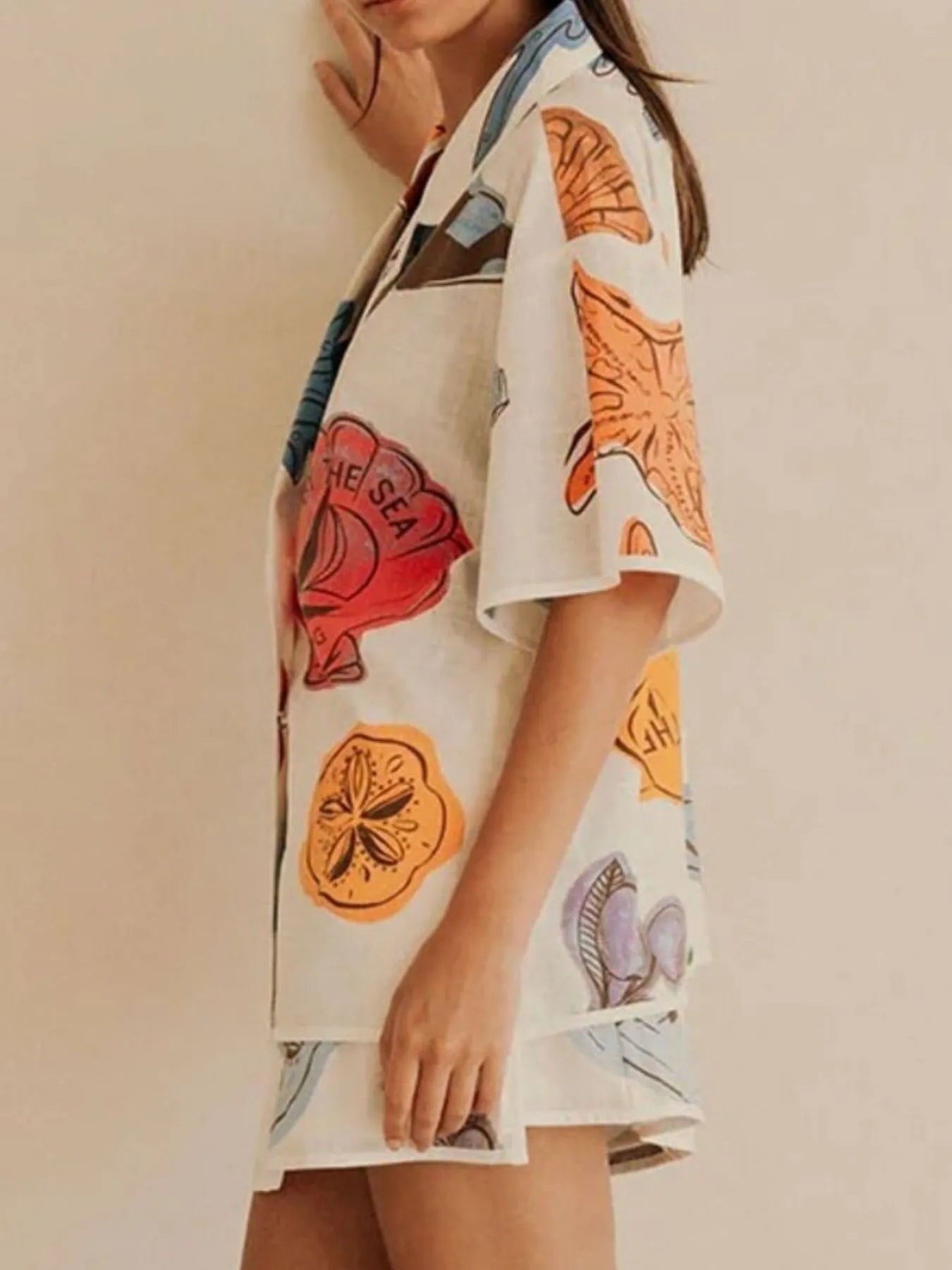 Button Up Short Sleeve Shirt and Shorts Set OutfitFlow