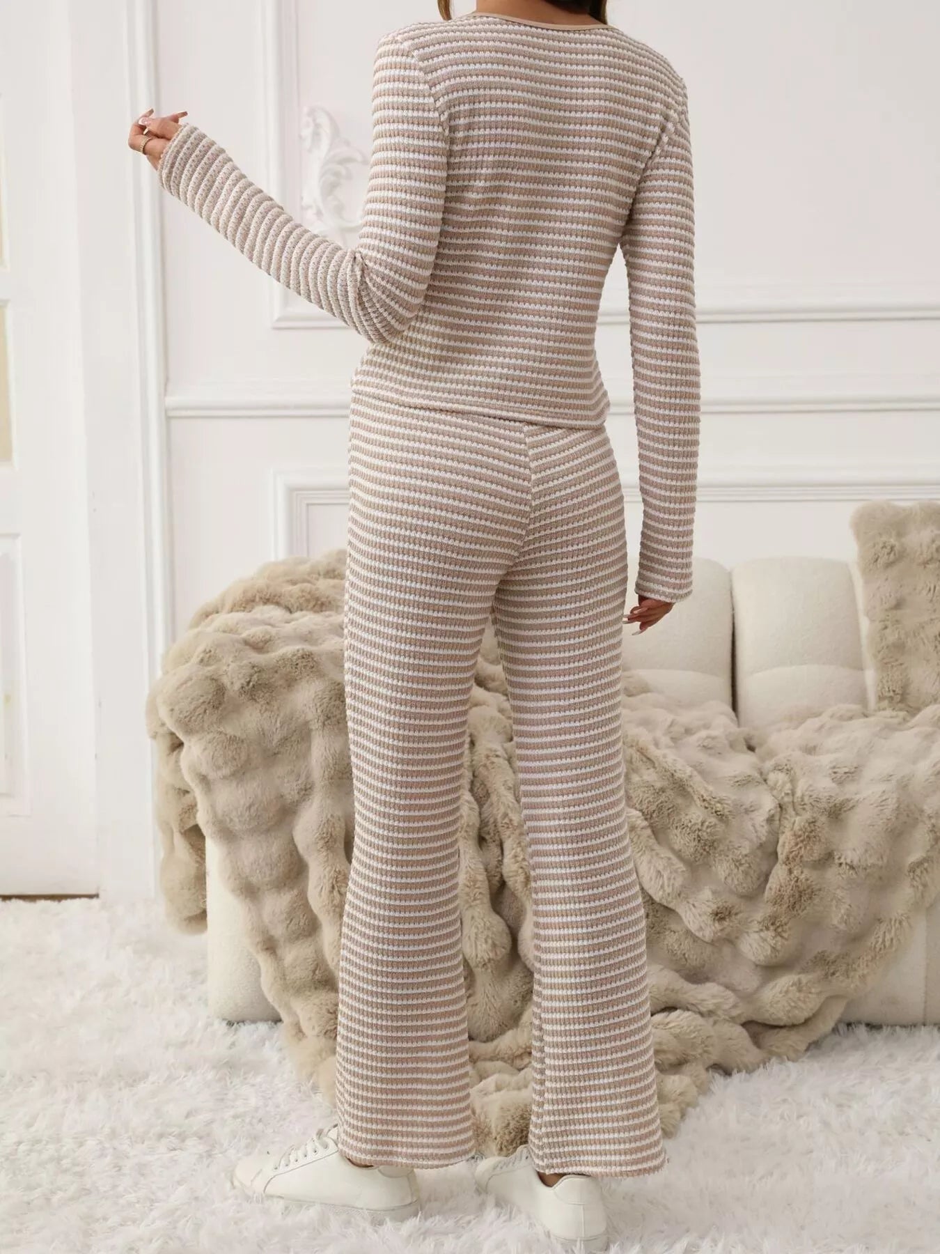 Striped Long Sleeve Top and Pants Set OutfitFlow