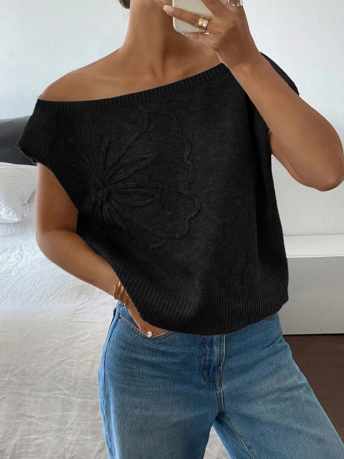 Ribbed Hem Boat Neck Sweater OutfitFlow