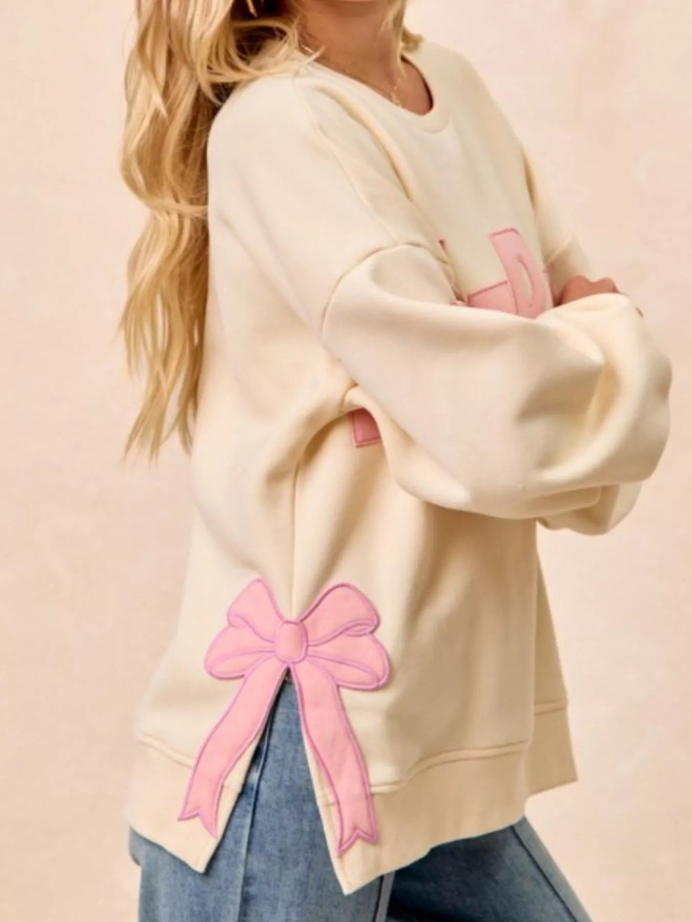 MERRY Bow Slit Crew Neck Christmas Sweatshirt OutfitFlow