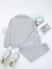 Zip Collar Long Sleeve Top and Drawstring Pants Set OutfitFlow