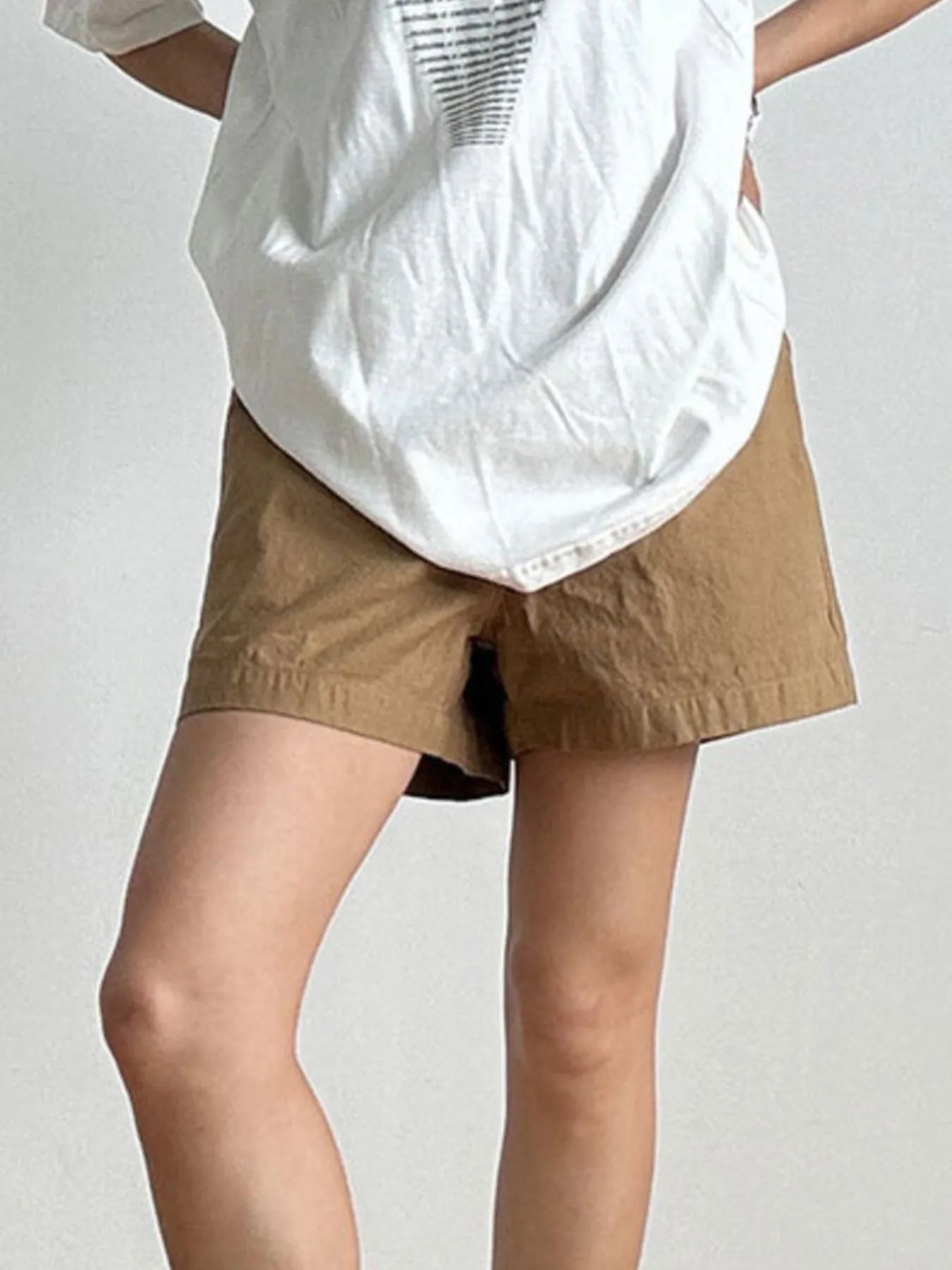 Elastic Waist Casual Shorts Khaki OutfitFlow