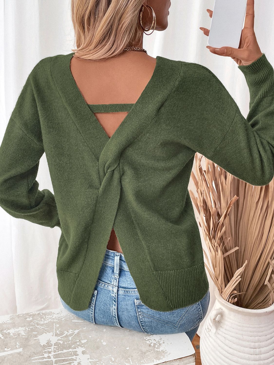 Outfit Flow - Perfee Twisted V-Neck Long Sleeve Sweatshirt