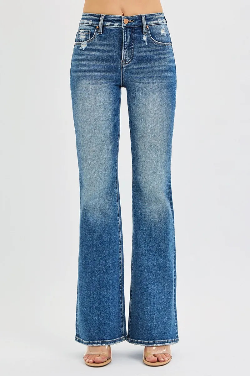 RISEN Full Size Tummy Control High Rise Flare Jeans Plus Size Trendsi