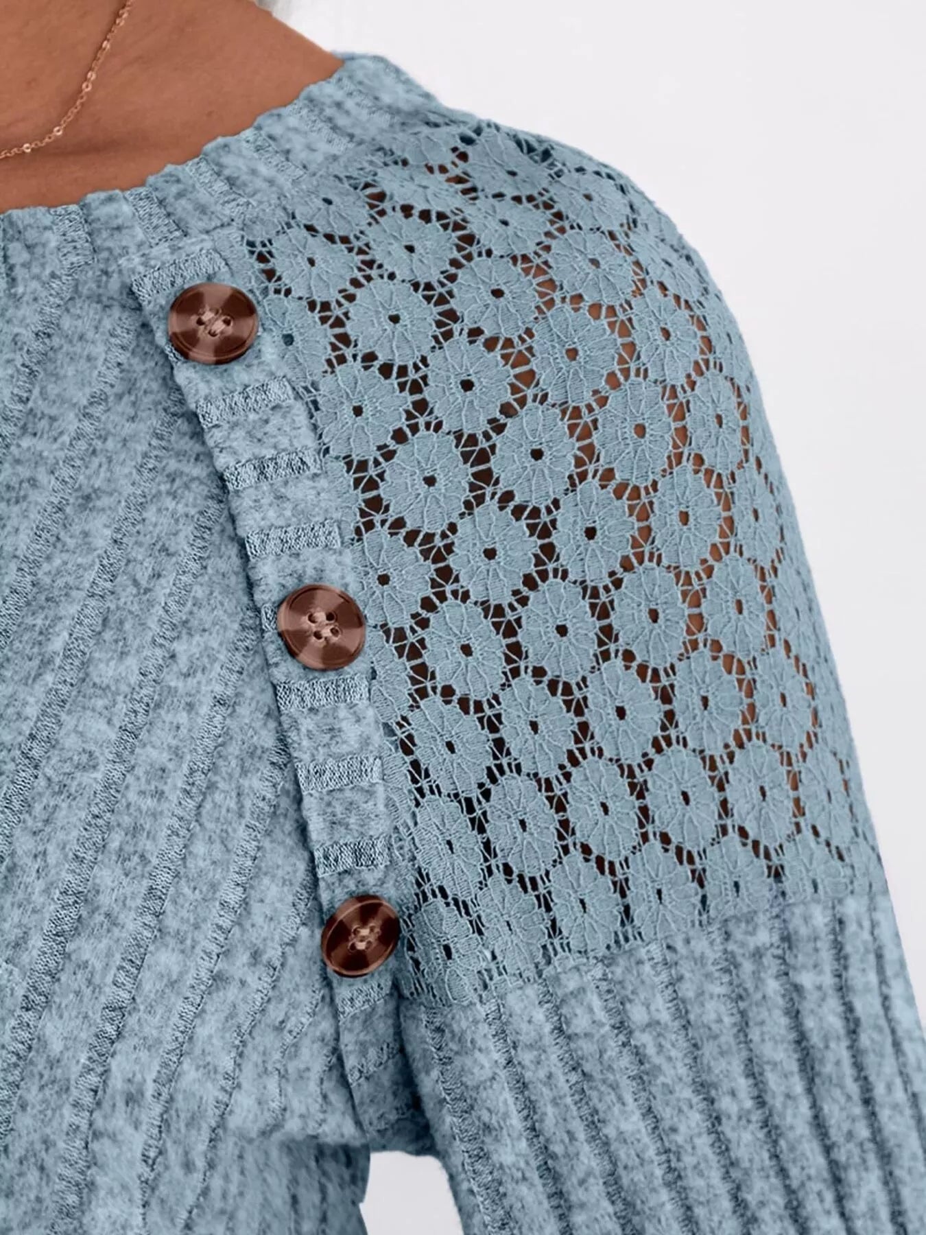 Ribbed Knit T-Shirt with Lace Shoulder Detail OutfitFlow