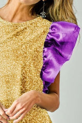 BiBi Mardi Gras Color Block Organza Sleeve Sequin Top OutfitFlow