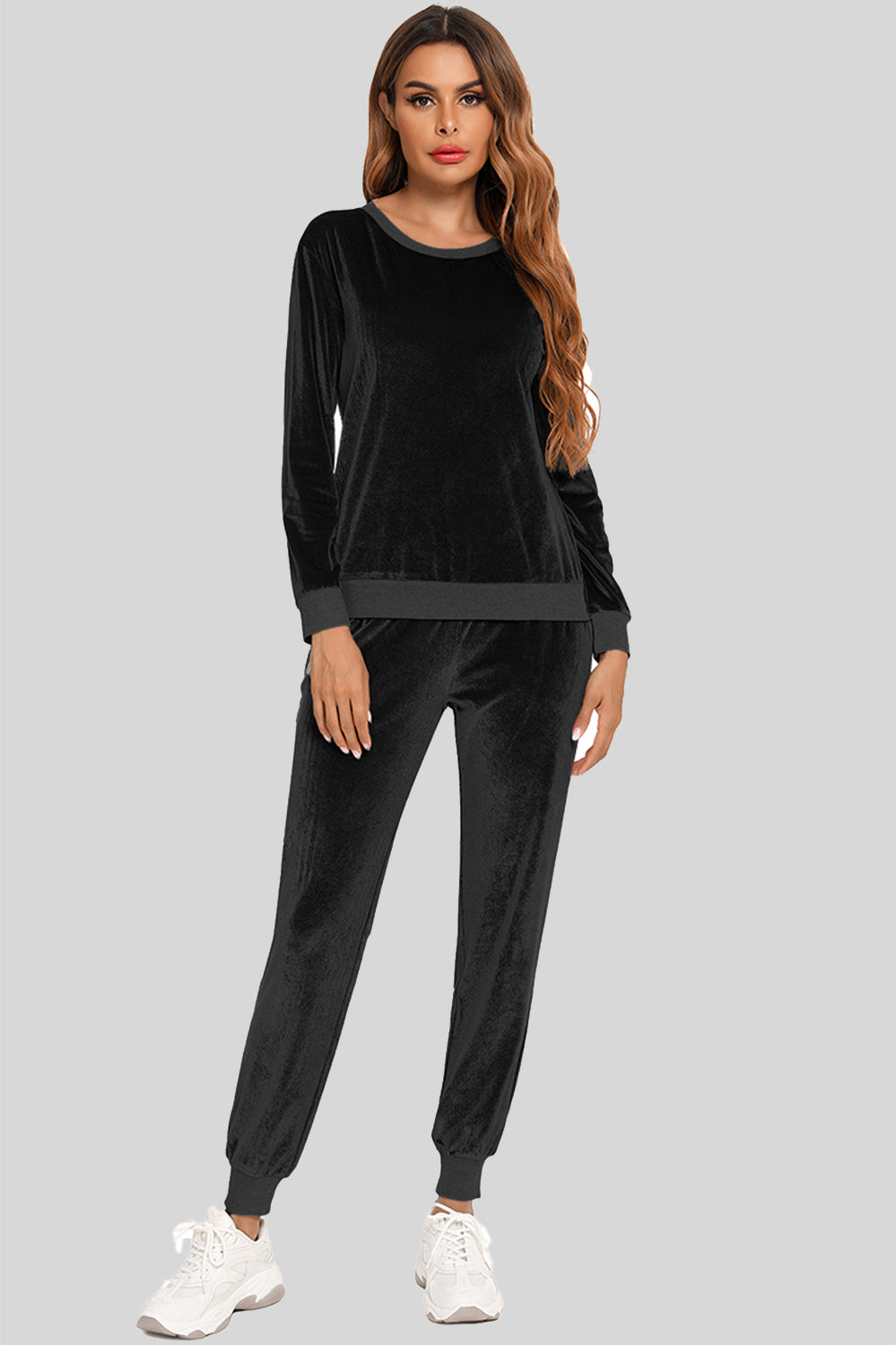 Outfit Flow - Round Neck Long Sleeve Loungewear Set with Pockets