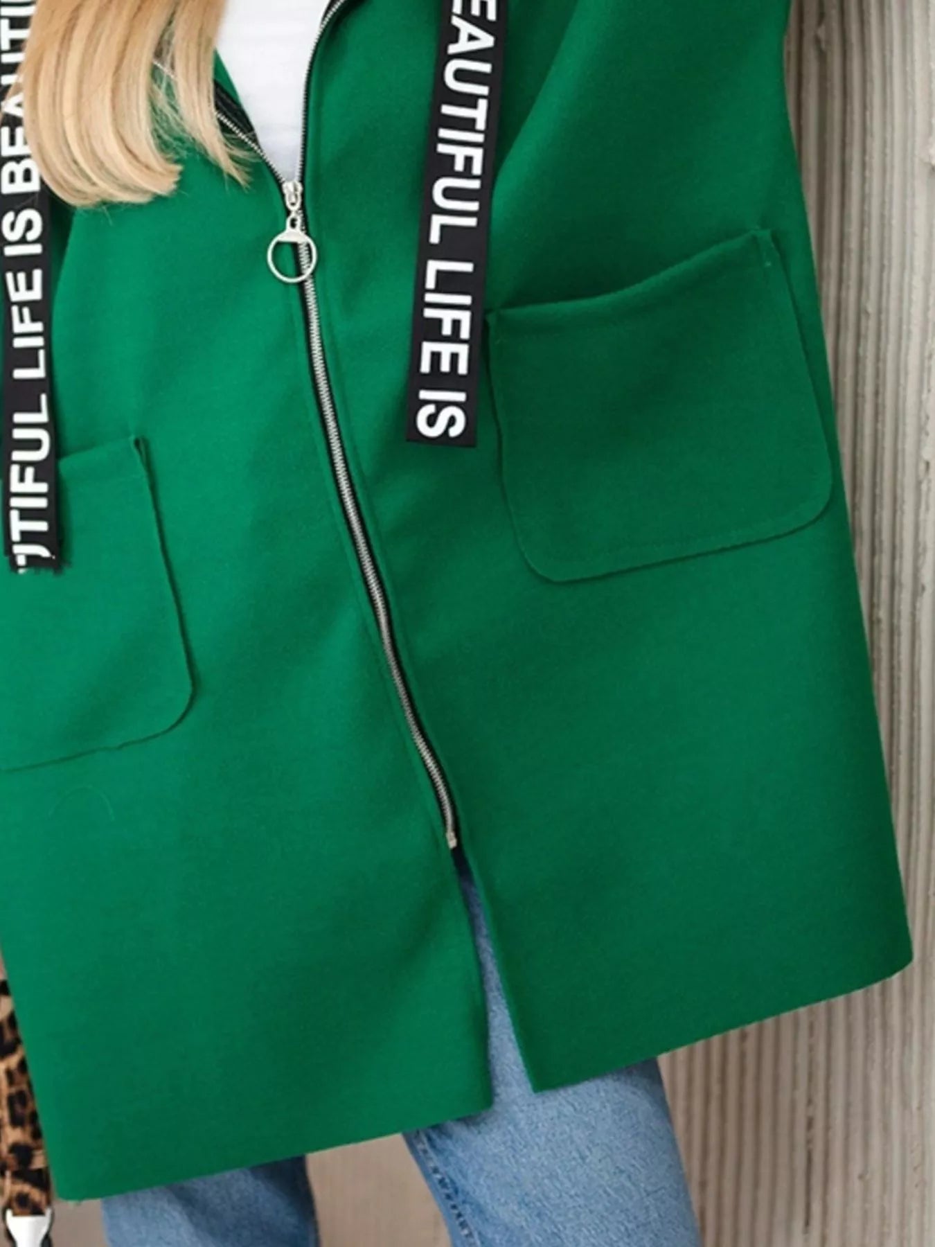 Full Size Hooded Zip-Up Longline Outerwear Plus Size Trendsi