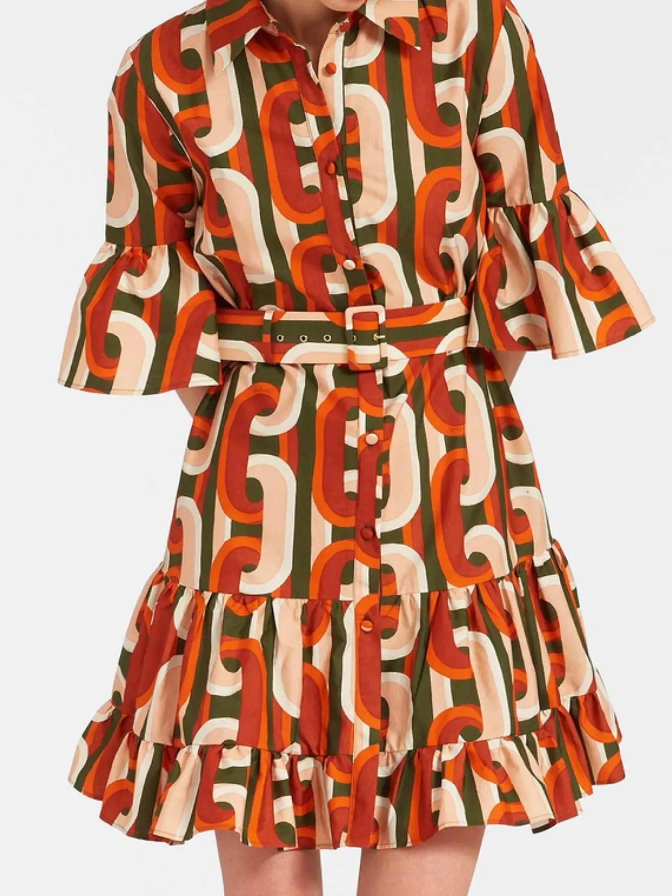 Floral Print Ruffle Sleeve Mini Dress Orange OutfitFlow