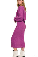 Zenana Ribbed Asymmetric Hem and Sleeve Top & Skirt Set OutfitFlow