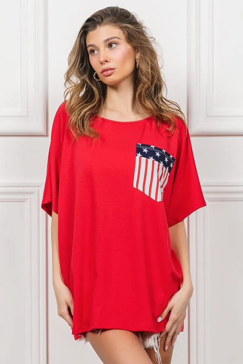 BiBi French Terry With Front Pocket Dolman Sleeves Top OutfitFlow