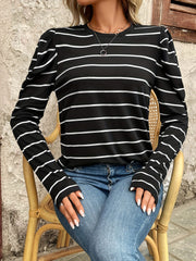 Outfit Flow - Full Size Striped Round Neck Puff Sleeve T-Shirt