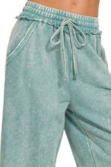 Zenana Washed French Terry Palazzo With Pockets OutfitFlow