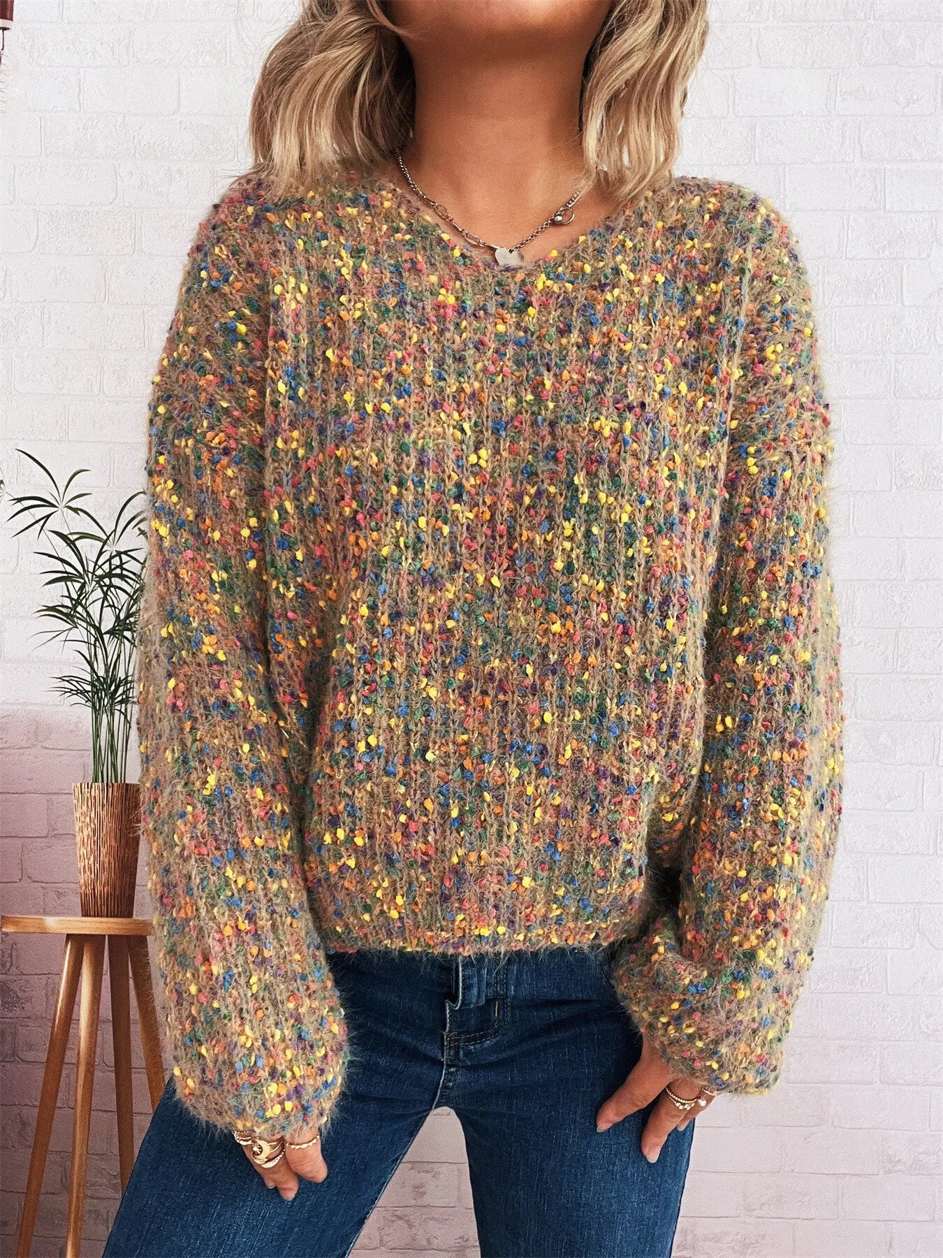 Colorful Long Sleeve Sweater Trendsi