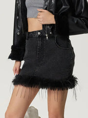 Outfit Flow - Plush Hem Mini Denim Skirt