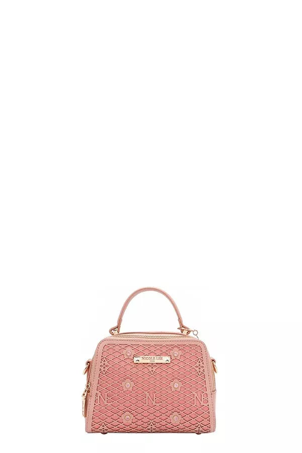 Nicole Lee USA Vegan Geometric Pattern Structured Handbag PINK One Size Trendsi