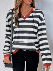 Outfit Flow - Perfee Contrast Striped Long Sleeve Hoodie