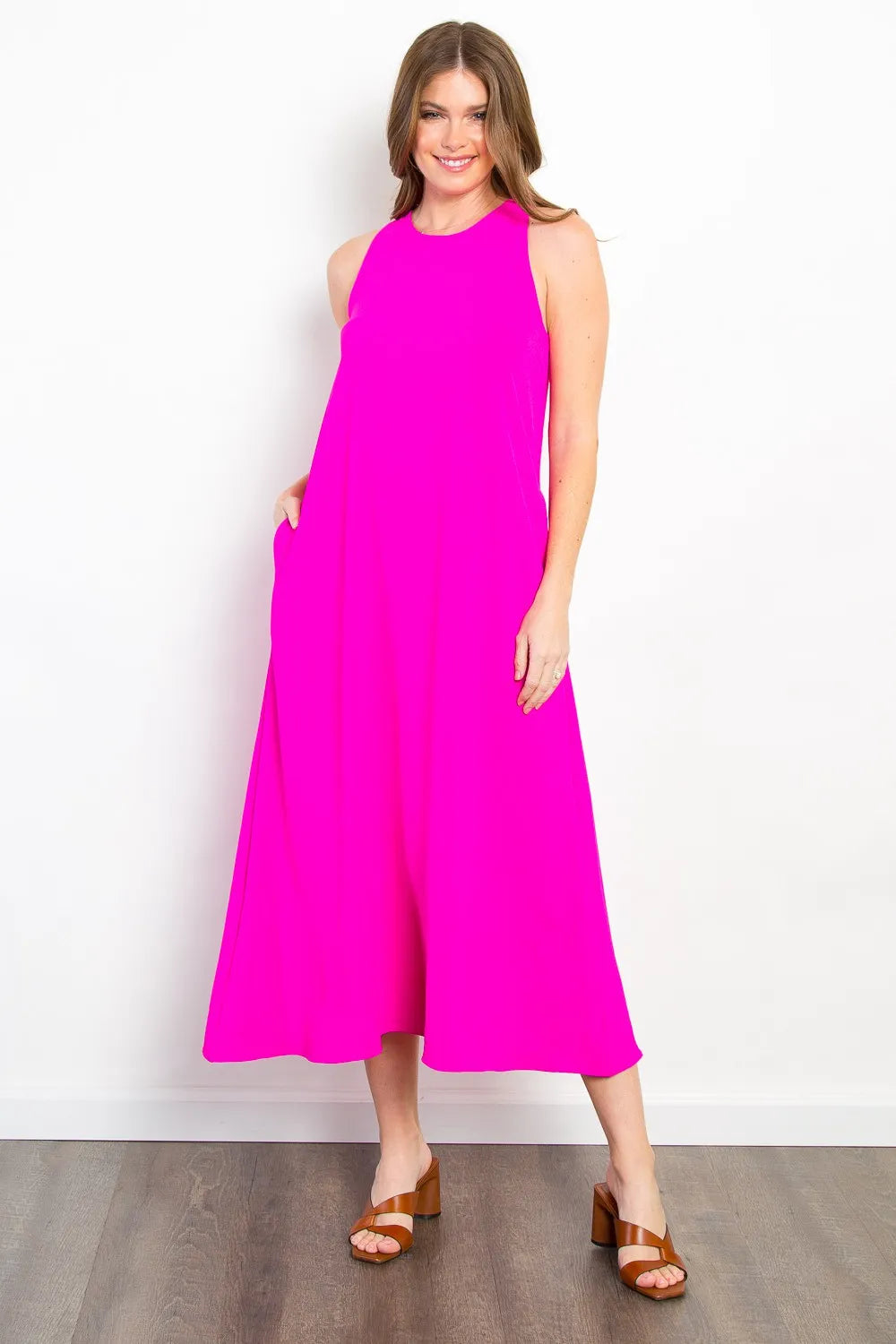 Be Stage Midi Tank Dress with Pockets Magenta OutfitFlow