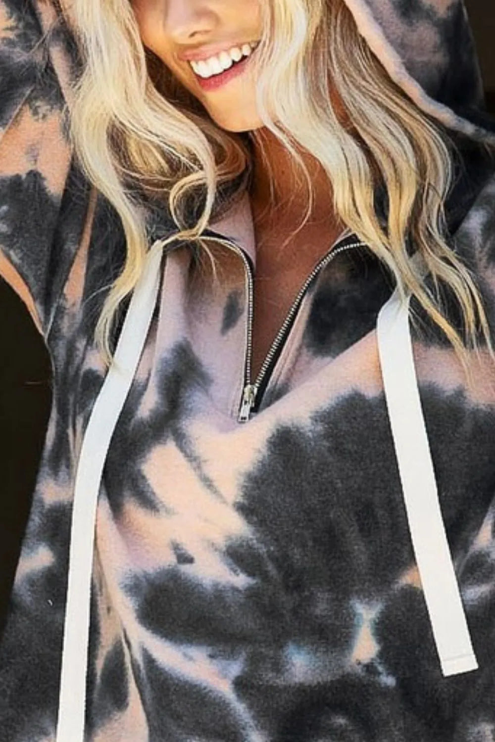 BiBi Tie Dye Brushed Terry Hoodie with Zip Up Closure OutfitFlow