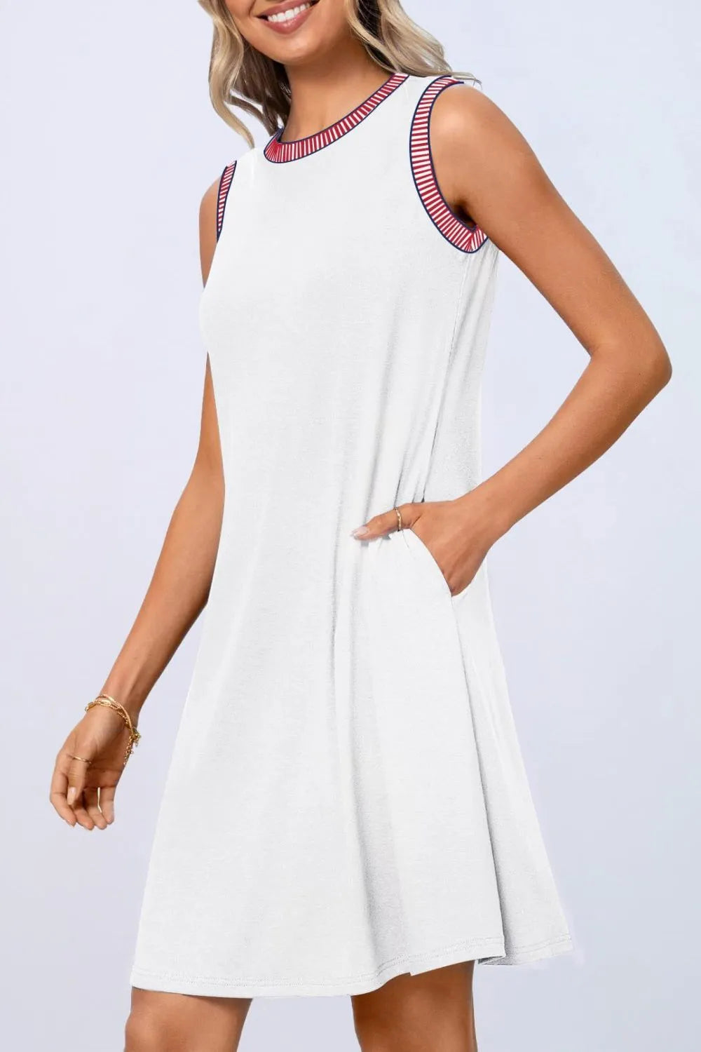 Round Neck Sleeveless Mini Tank Dress OutfitFlow