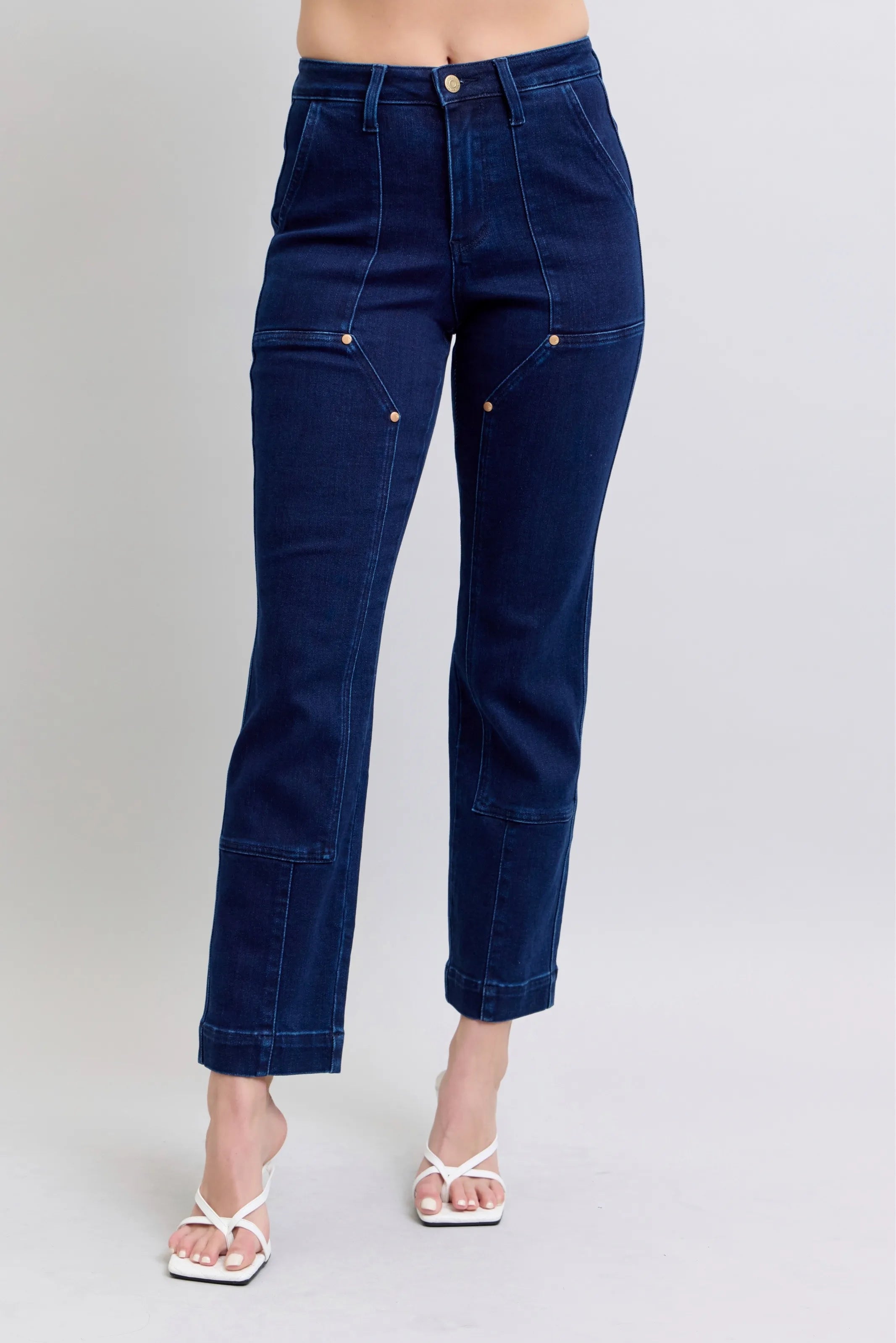 Judy Blue Full Size Hw Work Wear Knee Patch Straight Jeans Plus Size DK OutfitFlow