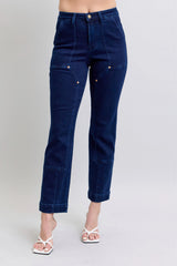 Judy Blue Full Size Hw Work Wear Knee Patch Straight Jeans Plus Size DK OutfitFlow