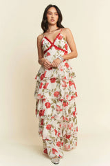 Davi & Dani Contrast Ring Lace Layered Ruffle Maxi Cami Dress OutfitFlow