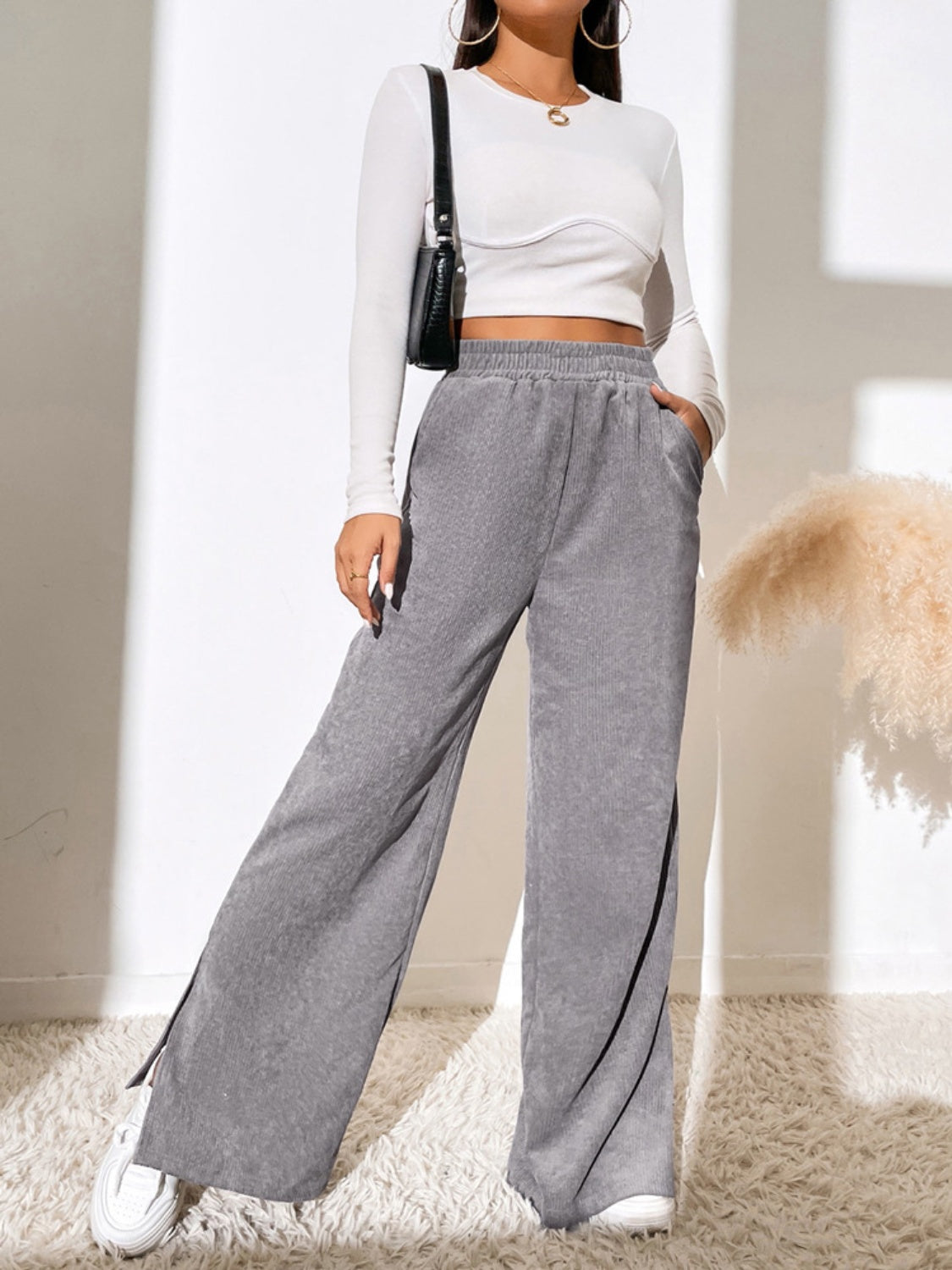 Outfit Flow - Slit Pocketed High Waist Wide Leg Pants