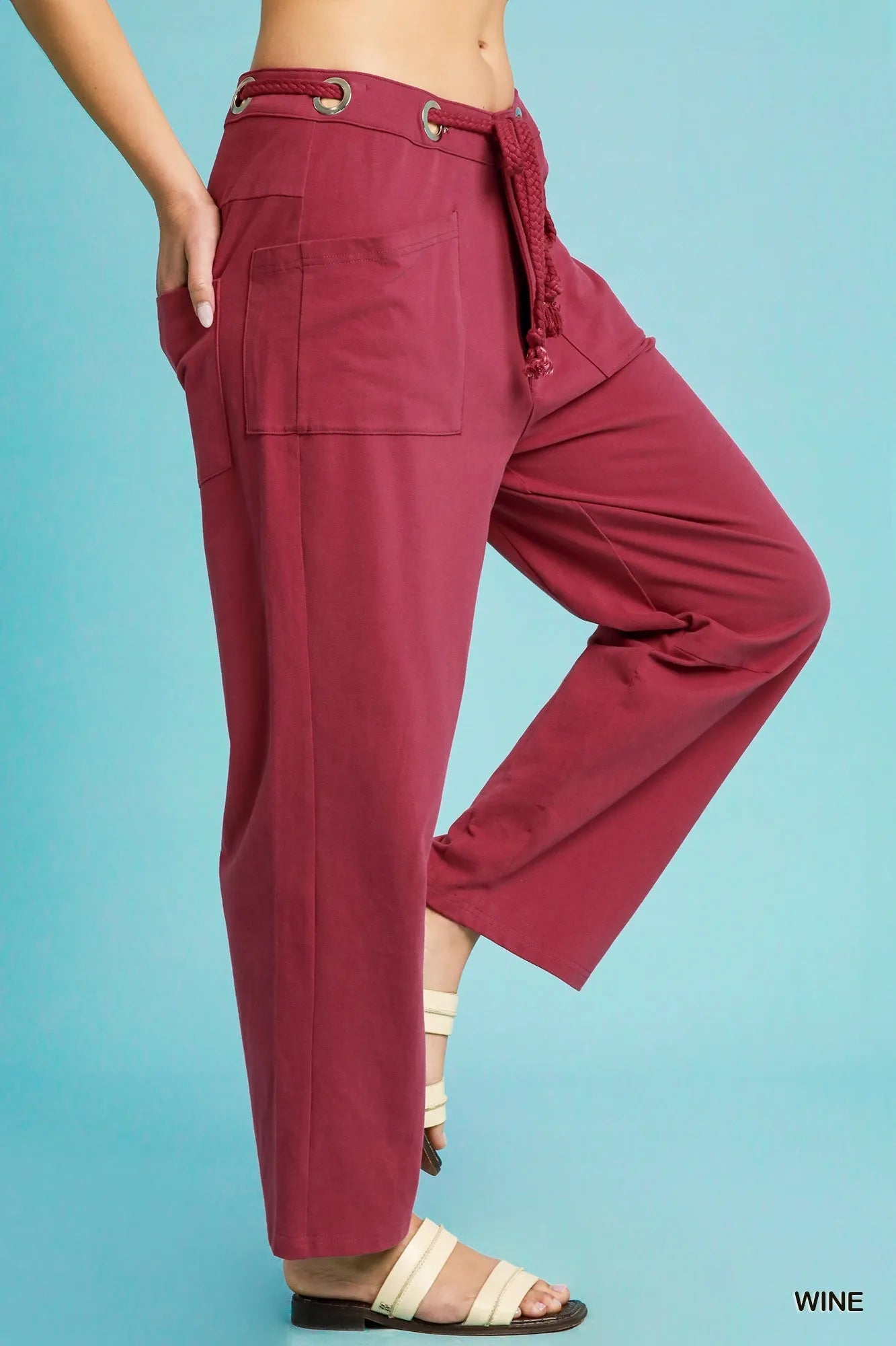 Umgee Drawstring Wide Leg Casual Pants OutfitFlow