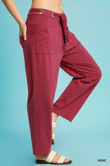Umgee Drawstring Wide Leg Casual Pants OutfitFlow